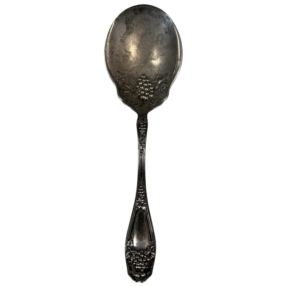 1847 Rogers Bros. Victorian Grape Pattern Serving Spoon Silver Plated Ornate VTG